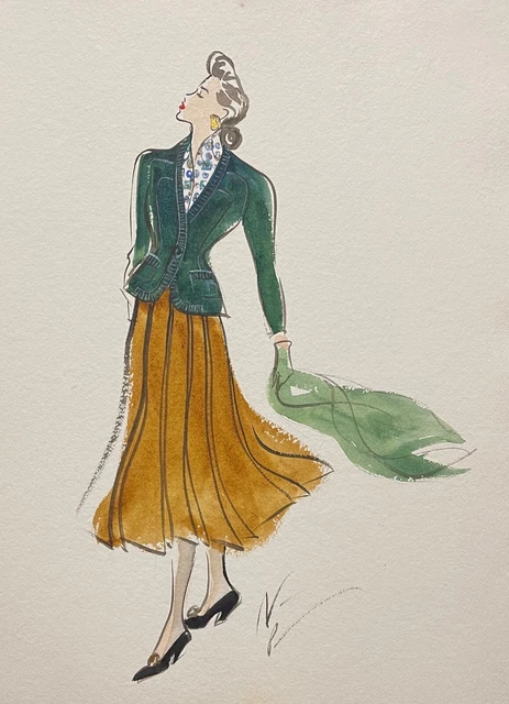 Fashion Nicole Pibeaut watercolor illustrator women circa 1990 France