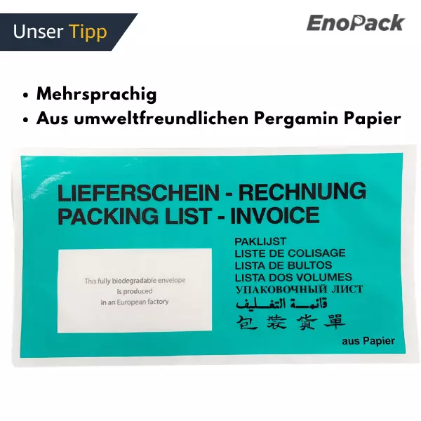 Dokumententaschen DIN Lang Lieferscheintaschen Rechnungstaschen Grün Papier