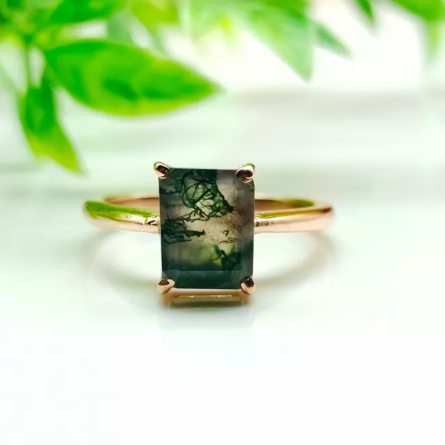 Anniversary Gift For Women Natural Moss Agate Ring Delicate Ring Stacking Ring