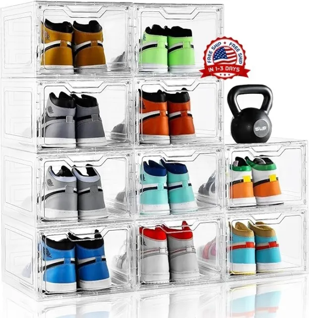 Paquete de 10 Contenedores De Plástico Para Zapatos Cajas Almacenamiento Tapa NUEVO EE. UU.