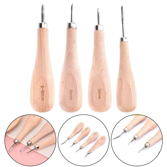 Alêne à Gratter En Cuir - Poinçon Losange 4 Mm En Acier Avec Poignée En Hêtre - Outil De Maroquinerie Pour Percer Le Cuir