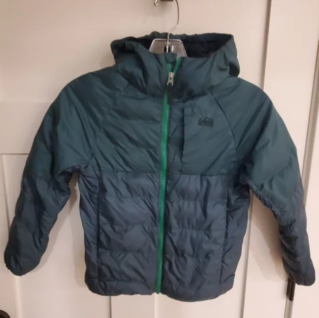 REI Boys SIZE 8 (Small) Down Jacket Dark Green Goose Lightweight Pertex Quantum