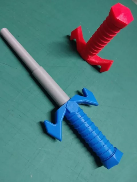 2x Small Collapsible 3d Printed Swords 1 Red Handle 1 Blue Handle 21cm Long.