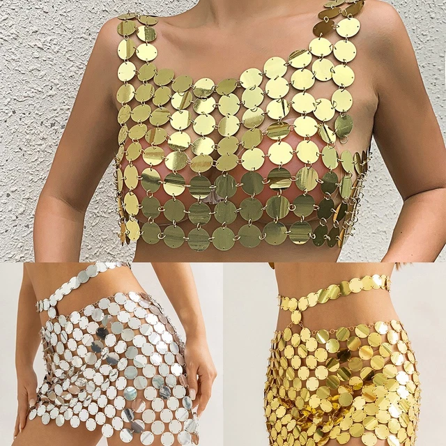 Slim Maglia Donna Sparkle Abbigliamento da Spiaggia Traspirante Corto Cavo