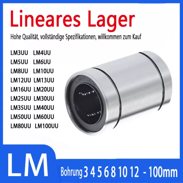 Linearlager LM - UU 3 - 100 mm Lager Linear Lager für CNC 3D Druck Welle NEU!