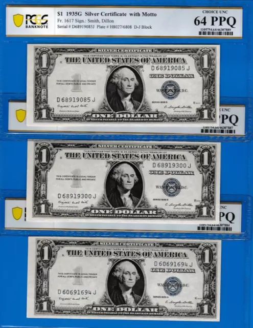 $1  CHOOSE ONE NOTE  1935G  Silver Certificate  "WITH MOTTO" VARIOUS BLOCKS PCGS