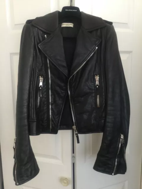 BALENCIAGA Leather Moto Biker Jacket Black 38