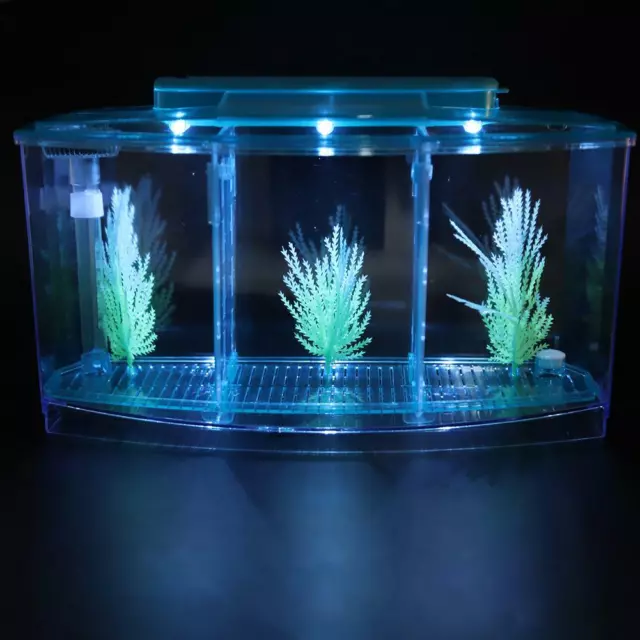 3Grid Acrylic Clear Betta Fish Tank LED Light Mini Desktop Office Aquarium New