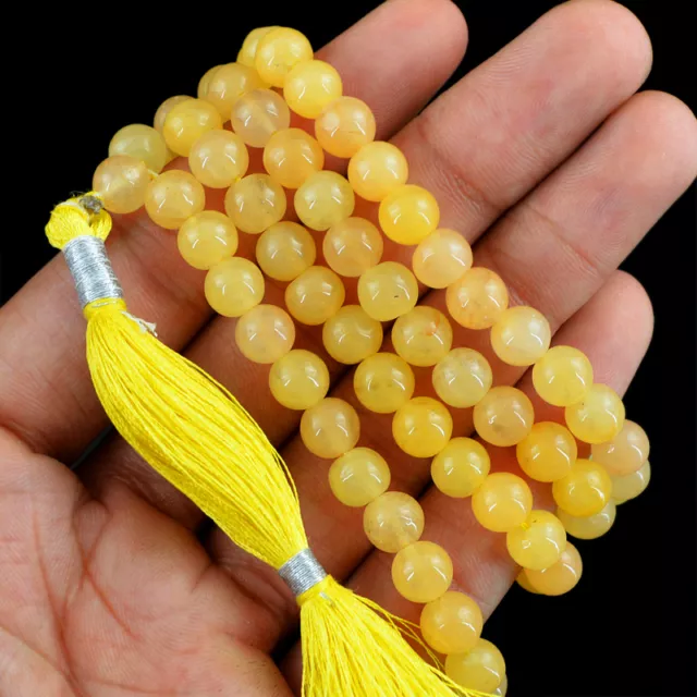 325.05 Cts Natural Yellow Aventurine Prayer Mala 108 Round Beads Necklace (Rs)