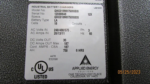 Applied energy solutions 36V 18 cell forklift battery charger 240/480/575V input