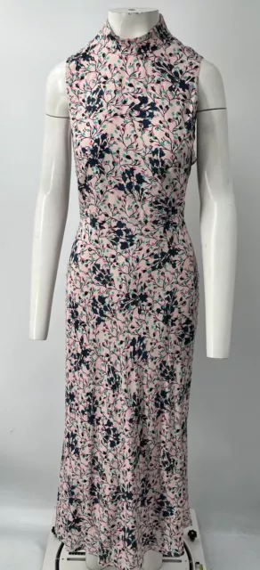 Saloni 'GEMMA' Light Pink Floral Print Mock-Neck Sleeveless Open-Back Dress sz 8