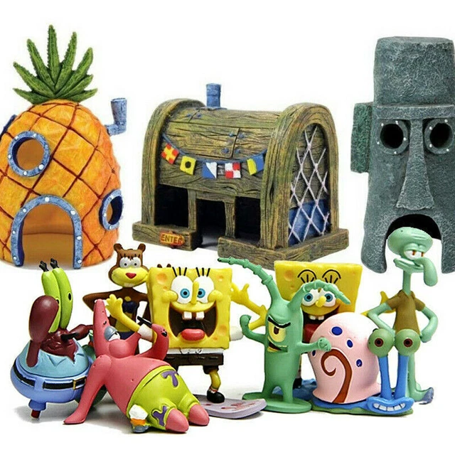 6-12PCS Aquarium Ornament Fish Tank SpongeBob Hide Cave Resin House Decoration
