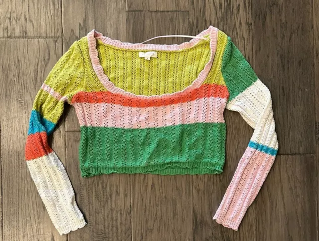 Pacsun LA Hearts Women’s Long Sleeve Rainbow Colorful Crochet Cropped Top Small