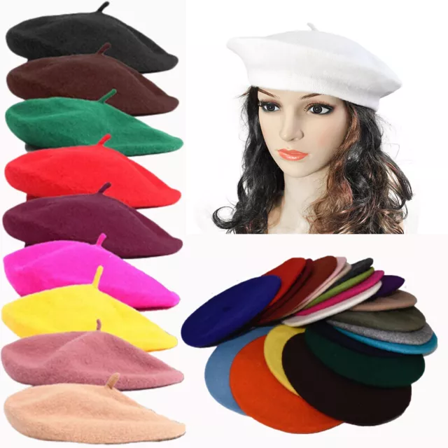 Women French Style Beret Hat Soft Wool Warm Cap Beanie Winter Autumn _A