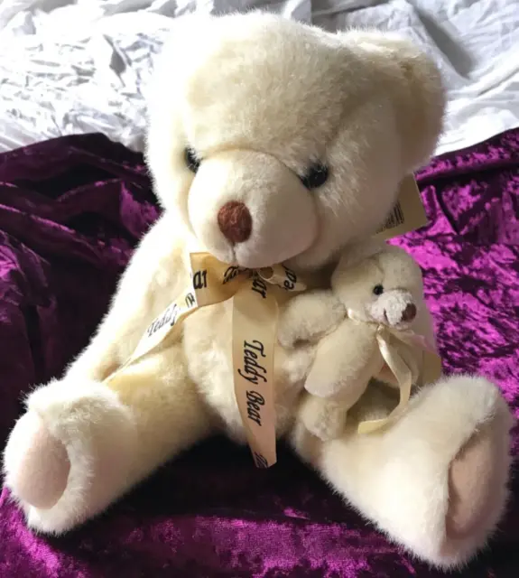 Cuddles Time Teddy Bear Jointed Moving Arms Legs Golden 37cm With Baby VGC