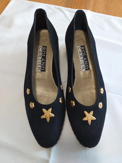 LADIES BLACK Gold Roland Cartier Shoes size 40 UK 7 12.00