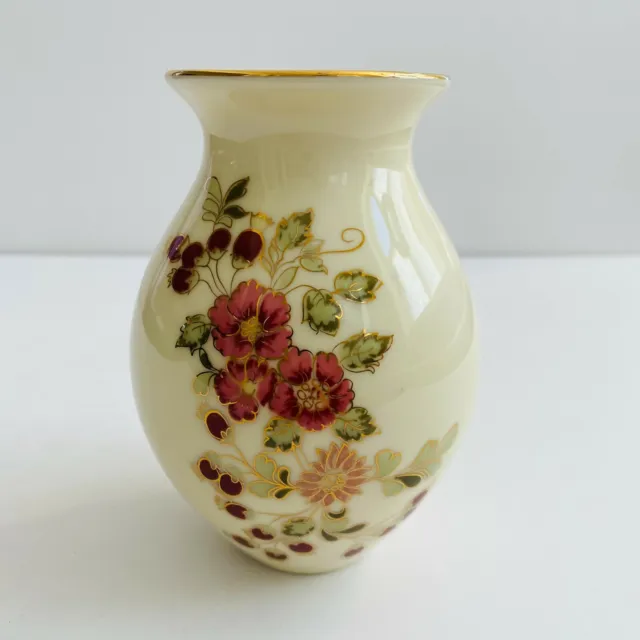 Zsolnay Hungary 1868 Pecs Porcelain 5" Vase Gilt Floral Hand Painted Cloisonné