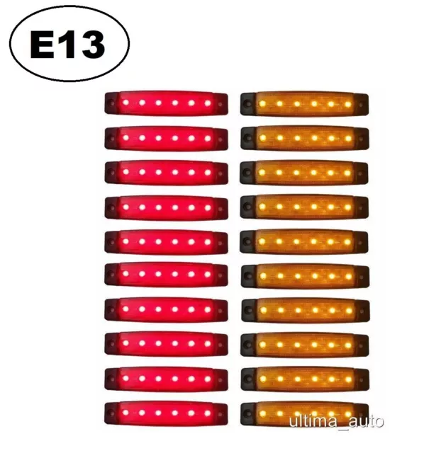 20 X SEGNALATORE LUCE INGOMBRO 6 LED 12V 12 VOLT 2 colori CAMION FANALE LATERALE