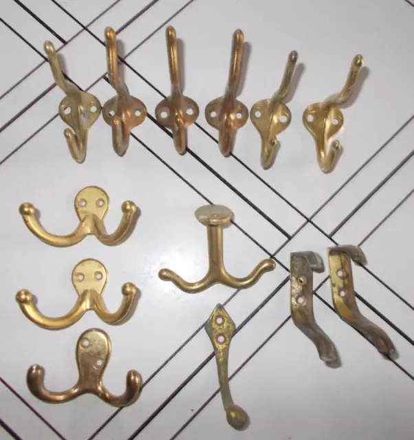 Lot Of 13 Antique Coat*Hat*Wardrobe Solid Brass Hooks