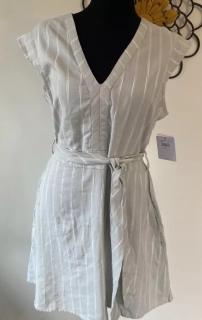 O'Neill Sundress, Women's Sz M Gray & White Stripes Belted Cotton/Rayon NWT