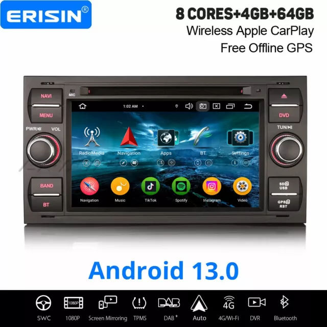 Android 13 DAB+ Autoradio CD Navi Ford Focus Kuga C/S-Max Transit Connect Fiesta