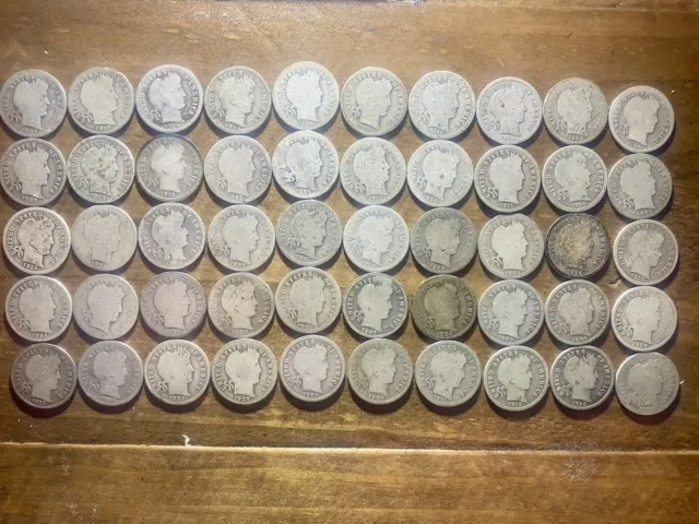 Barber Silver Dimes Roll of 50 FULL DATE Barber SILVER Dimes 1892-1916 #11