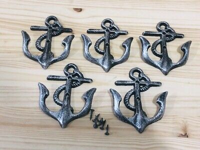 5 Cast Iron Anchor Coat Hooks Nautical Coat Hat Hook Anchors Silver Beach Decor