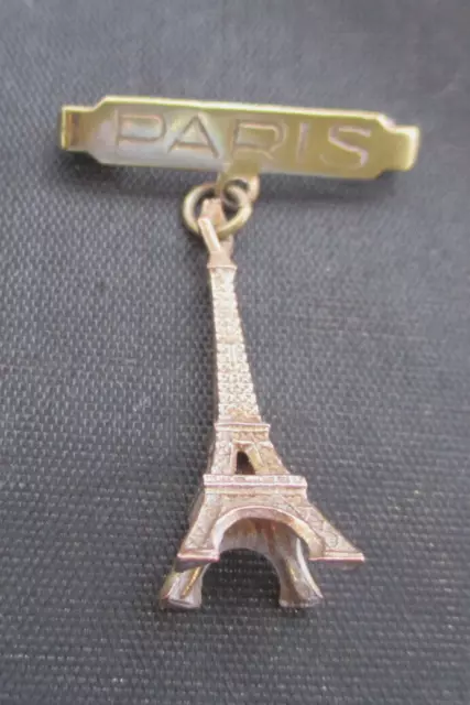 Vintage 1950's PARIS Hat Coat Travel Souvenir Visitor Pin Eiffel Tower 1.5"