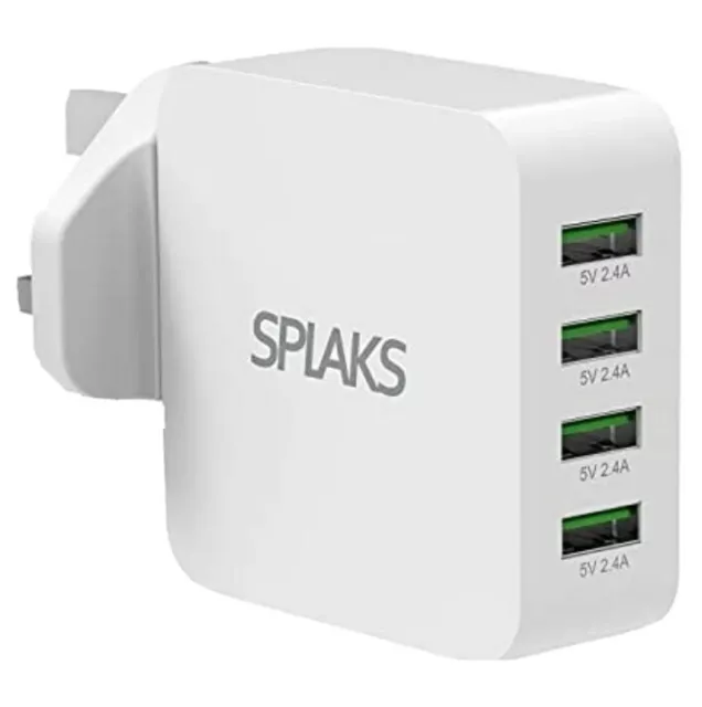 SPLAKSUSB USB 4-Port 2.4A (24W) Mains Charger Power Adapter UK EU US Compatible