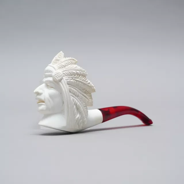 Meerschaum Pipe IN Case Native American Indian With Warbonnet Antique 3