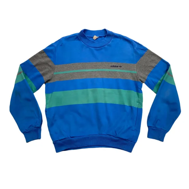 Adidas Originals Striped Pocket Sweatshirt | Vintage 80s Retro Sportswear Blue
