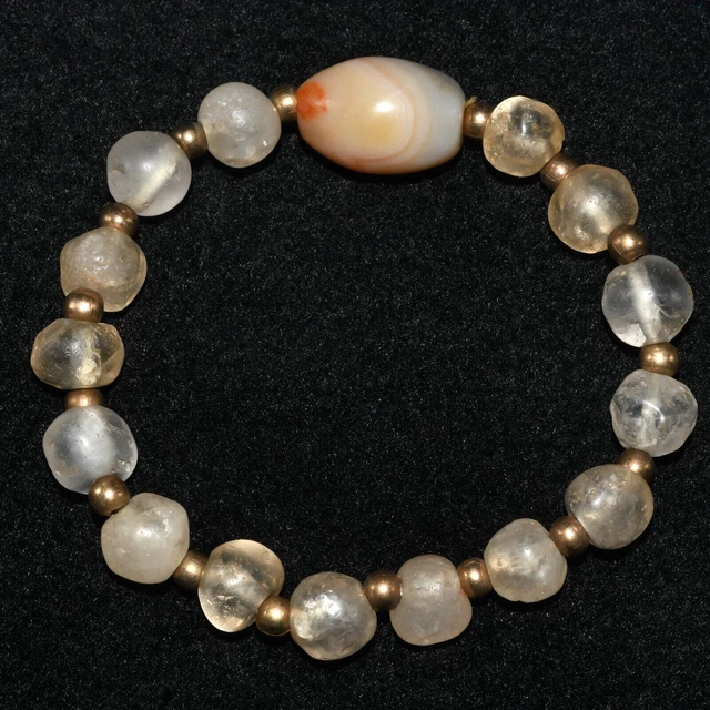 Genuine Ancient Roman Bactrian Crystal & Agate Stone Bead Bracelet 1500 Year old