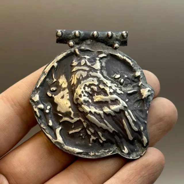 Scarce Old Ancient Greek Athens Silver Athena Owl Pendant e