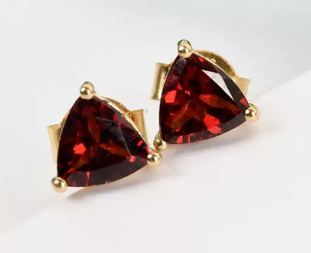 2.00 Ct Trillion Cut Simulated Red Garnet Stud Earring 14k Yellow Gold Plated