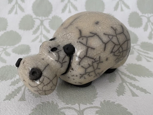Raku Pottery House Hippo Hippopotamus Figure Crackle Glaze South Africa