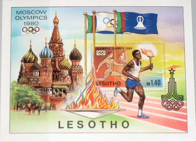 LESOTHO 1980 Block 5 296 Olympics Moscow Games Kremlin Kreml Running Misha MNH