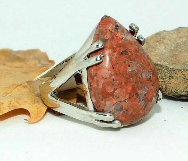 BAGUE JASPE ROUGE pierre naturelle en forme de goutte taille 19