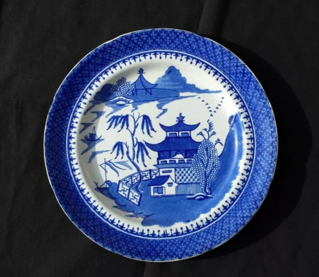 ANTIQUE EARLY 1800's J & W RIDGWAY FLOW ORIENTAL BLUE WILLOW 9-3/4" DINNER PLATE