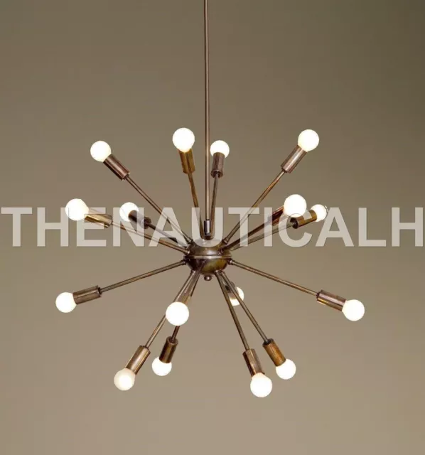 Mid Century Modern Patina Brass Sputnik Chandelier 16 Arms Sputnik Light 3