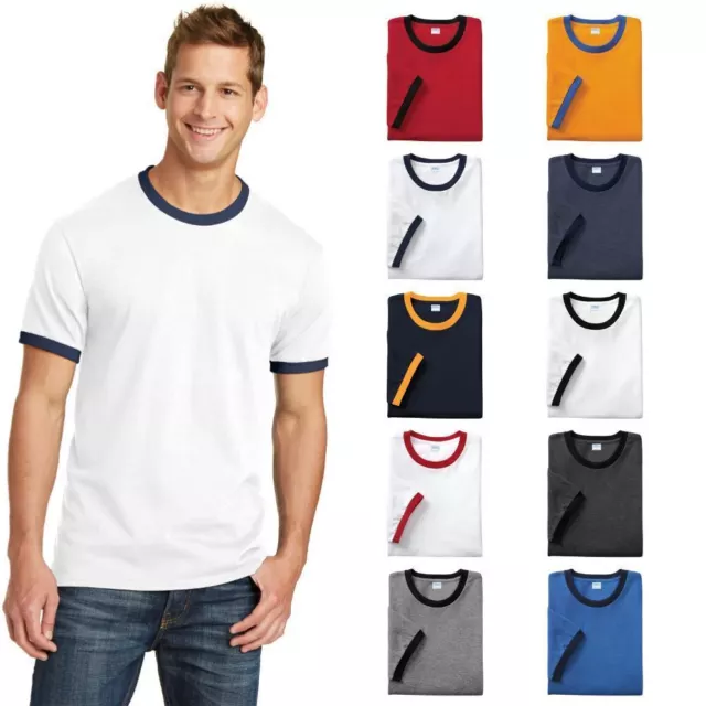 PC54R Port & Company Mens Retro Ringer Tee Short Sleeve Cotton T-Shirt Plain T