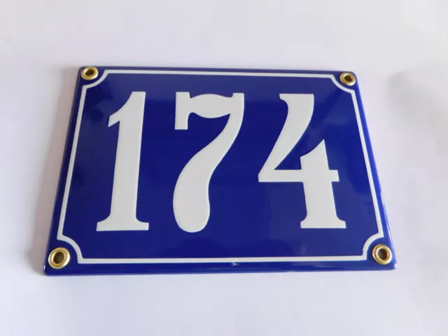 Antique French Blue  Genuine Enamel Porcelain House Door Number Sign / Plate 174