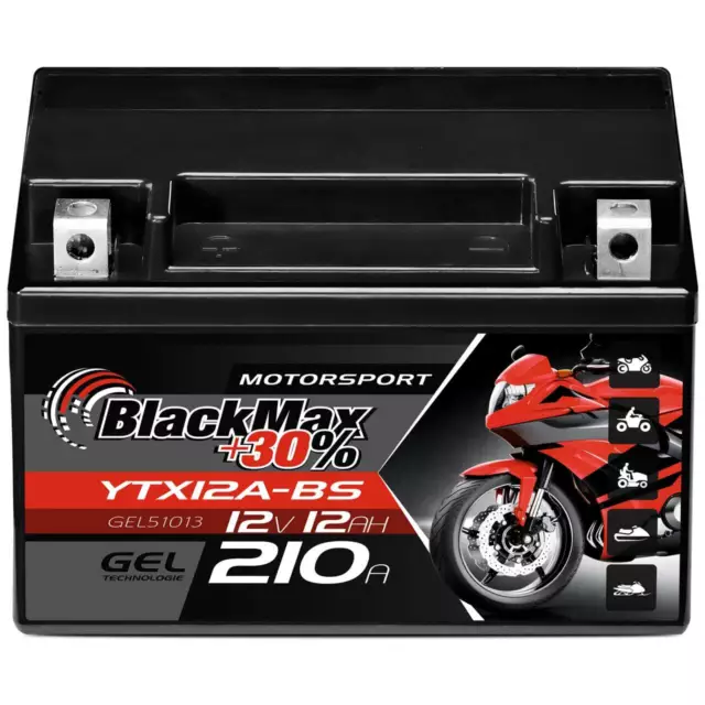 BlackMax YTX12A-BS Motorradbatterie GEL 12V 12Ah YTZ12S 51013 CTX12A-BS YT12A-BS