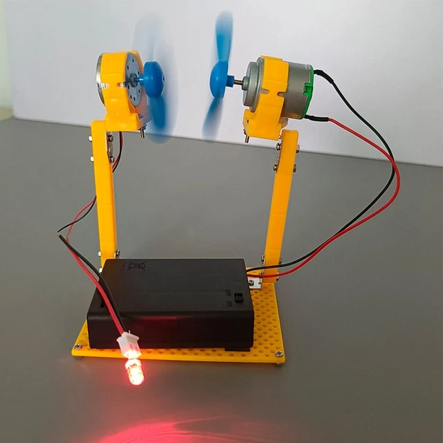 Mini motore a turbina eolico, generatore di elettricità eolica, piccolo fai-da-te con LED, kit (con blub