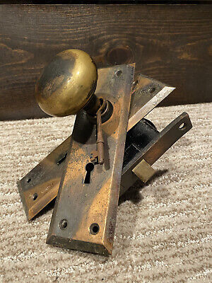 Vintage/Antique Metal Door Lock/Plates/Knobs with Skeleton Key - Minor Rust #1 2