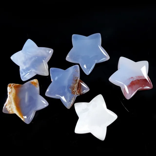 20/30/40mm Star Hand Carved Blue Chalcedony Natural Crystal Quartz DIY Craft