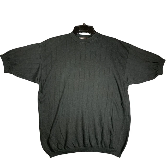 Franco Rossi Mens Crew Neck Sweater L Cotton Short Sleeve Made In Italy Black