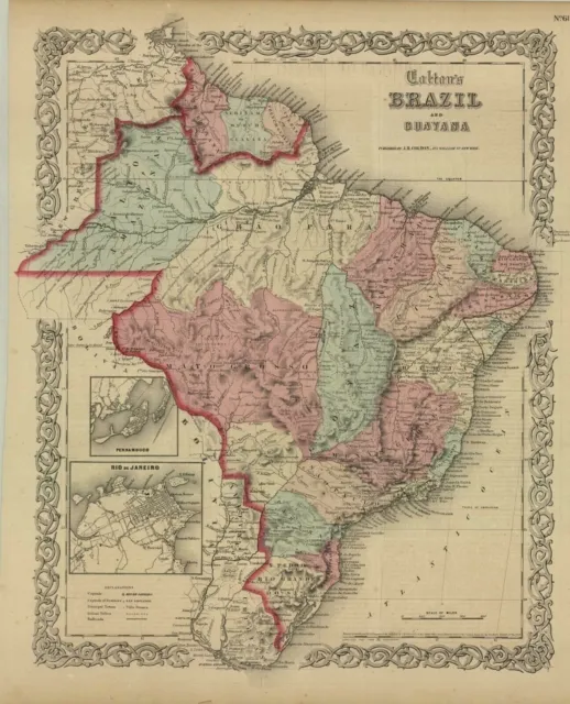 1859 Colton's  "Brazil & Guayana"-original, ex-atlas