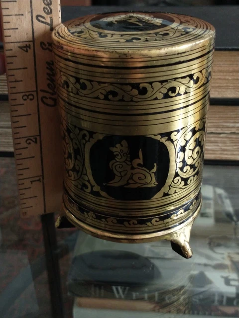 Antique Burmese Black & Gold Lacquer Betel Nut Cigarette Box Vtg Myanmar Shwezar 4