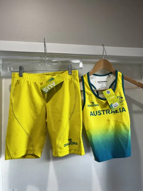 Diadora Australia Commonwealth Games Athletics Crop Top Shorts Team Issue Sz 6 S