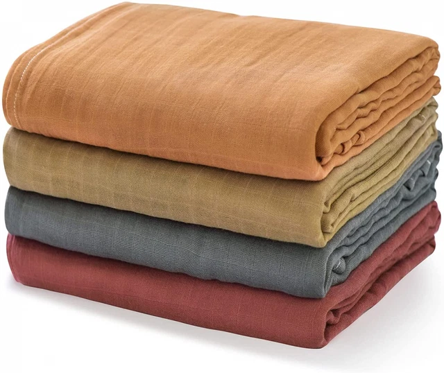 Momcozy Lot de 4 Langes Bebe 120x120 cm, Couverture Emmaillotage Marron